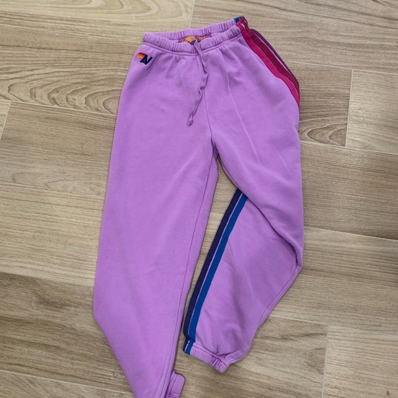 Aviator Nation Pants - Aviator Nation Lavender Joggers with Multicolor Stripes